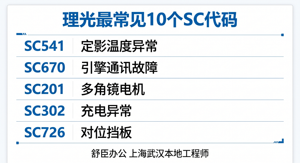 理光最常见10个SC故障代码信息图表