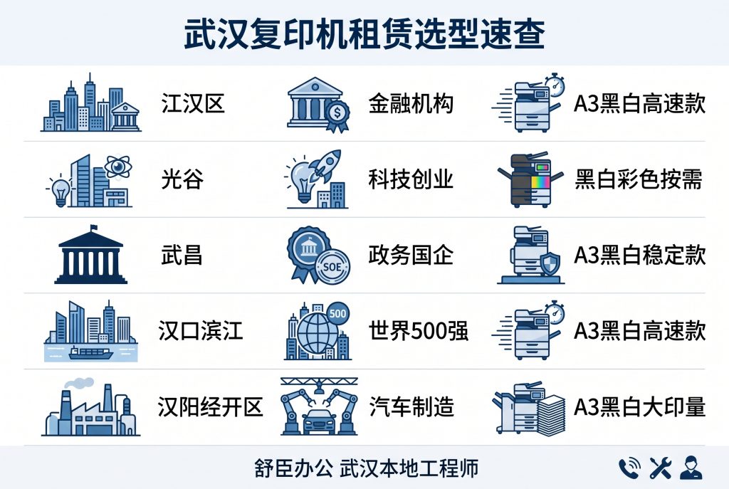 武汉复印机租赁攻略:光谷、江汉、武昌、汉口、汉阳全覆盖 武汉各商务区复印机租赁选型对比