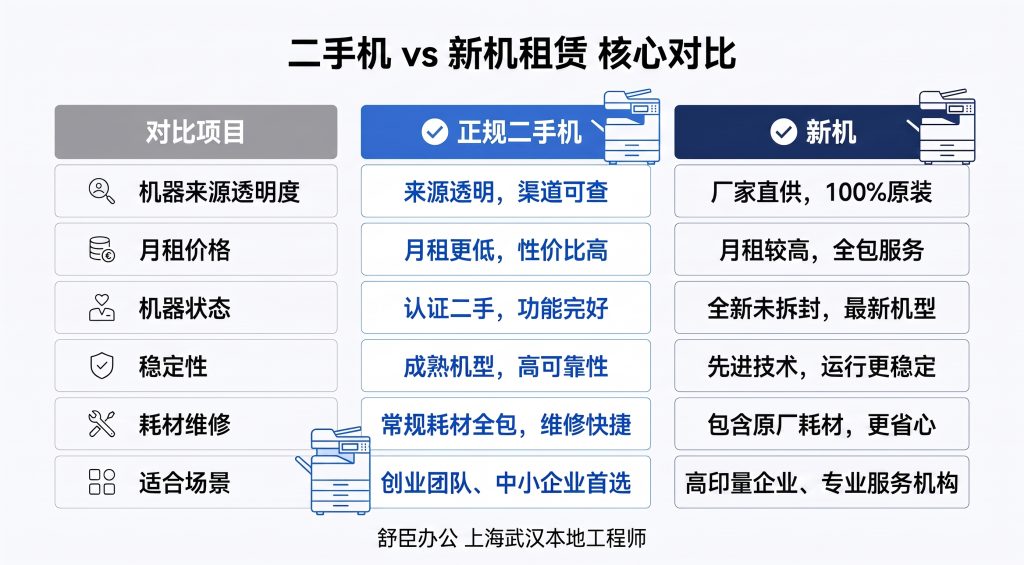 二手复印机和新机租赁哪个更划算?企业选型避坑指南 二手复印机租赁和新机租赁核心对比