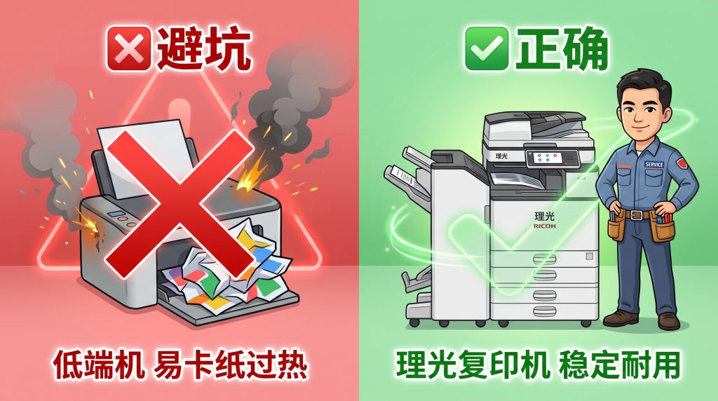 低端打印机vs理光复印机工地对比